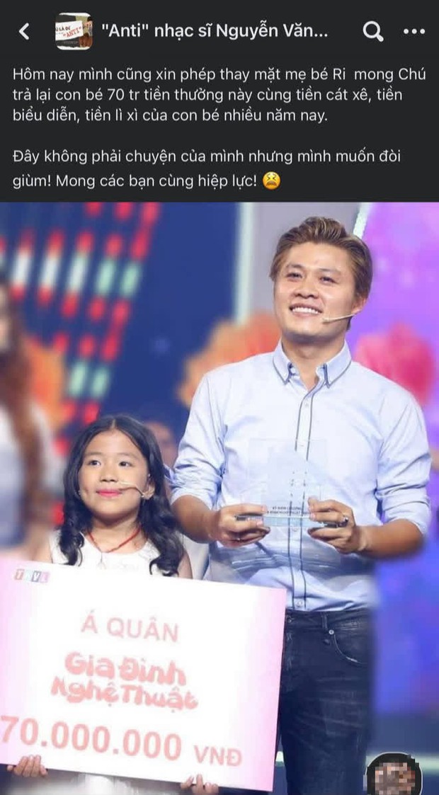 Biến mới: NS Nguyễn Văn Chung bị tố quỵt 70 triệu tiền thưởng và cát-xê của con gái nuôi, chính chủ bức xúc lên tiếng - Ảnh 1. Biến mới: NS Nguyễn Văn Chung bị tố quỵt 70 triệu tiền thưởng và cát-xê của con gái nuôi, chính chủ bức xúc lên tiếng - Ảnh 1.