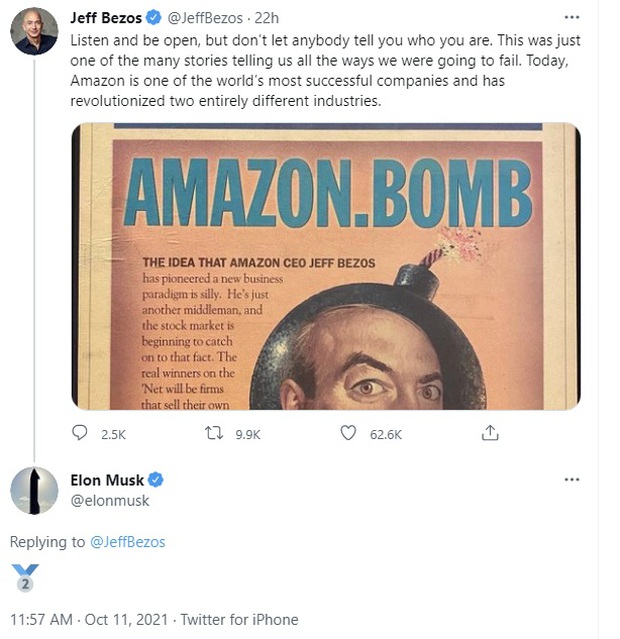 Elon Musk bình luận dạo trong bài đăng của Jeff Bezos, cà khịa ông chỉ là số 2 thôi, tôi mới giàu số 1 - Ảnh 2. Elon Musk bình luận dạo trong bài đăng của Jeff Bezos, cà khịa ông chỉ là số 2 thôi, tôi mới giàu số 1 - Ảnh 2.