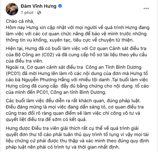 Nóng: Đàm Vĩnh Hưng xác nhận đã làm việc với cơ quan chức năng, tuyên bố cực căng về vụ kiện tụng với bà Phương Hằng! - Ảnh 3.