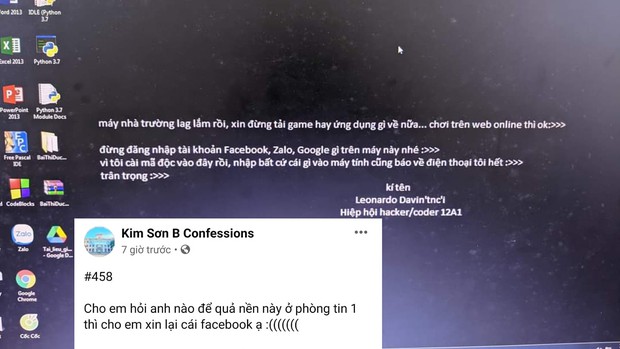 Đàn anh để lại mấy dòng trên màn hình máy tính của trường, nam sinh phớt lờ nhận quả đắng mất luôn Facebook, đọc nội dung mà sợ quá trời - Ảnh 1. Đàn anh để lại mấy dòng trên màn hình máy tính của trường, nam sinh phớt lờ nhận quả đắng mất luôn Facebook, đọc nội dung mà sợ quá trời - Ảnh 1.