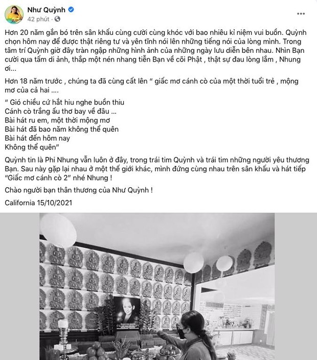 NS Như Quỳnh đến thắp nhang viếng thăm NS Phi Nhung sau tang lễ, xót xa nhớ về giấc mơ gần 20 năm trước bên bạn thân - Ảnh 2. NS Như Quỳnh đến thắp nhang viếng thăm NS Phi Nhung sau tang lễ, xót xa nhớ về giấc mơ gần 20 năm trước bên bạn thân - Ảnh 2.