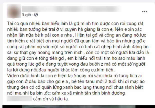 Mẹ bé trai 2 tuổi thất lạc tại bình dương cuồng nộ: Có vài ba bóng người lường đảo là đang giữ con để tống tiền - Ảnh 2. Mẹ bé trai 2 tuổi thất lạc tại bình dương cuồng nộ: Có vài ba bóng người lường đảo là đang giữ con để tống tiền - Ảnh 2.