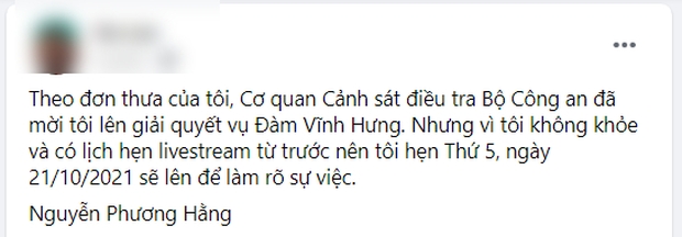 Lùi lịch hẹn làm việc với công an về vấn đề liên quan tới ca sĩ Đàm Vĩnh Hưng, bà Phương Hằng đưa ra lý do bất ngờ - Ảnh 2.