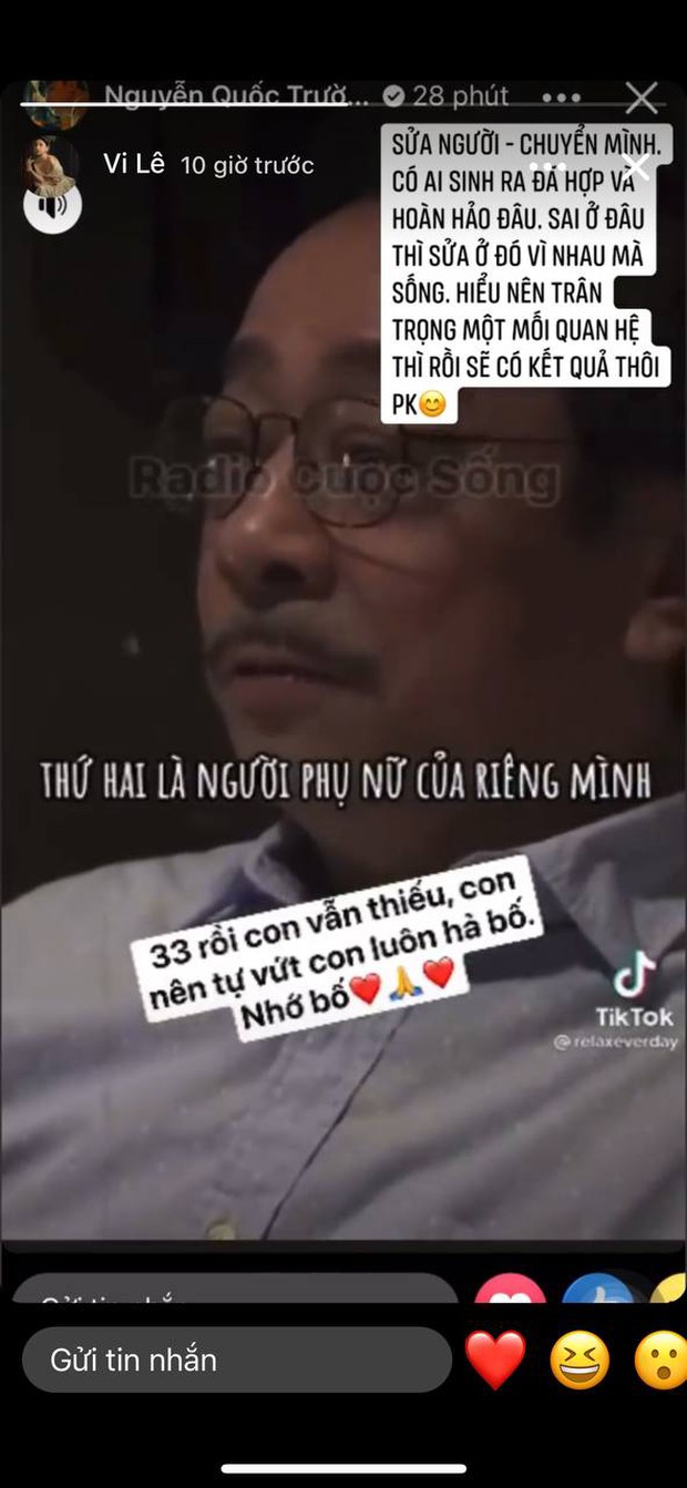 Bỗng đăng lại story của Quốc Trường kèm chia sẻ ẩn ý, vợ cũ Hồ Quang Hiếu lên tiếng nói rõ quan hệ đôi bên - Ảnh 1. Bỗng đăng lại story của Quốc Trường kèm chia sẻ ẩn ý, vợ cũ Hồ Quang Hiếu lên tiếng nói rõ quan hệ đôi bên - Ảnh 1.