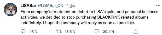 Trạm fan lớn nhất của Lisa tại Trung tuyên bố dừng mua album BLACKPINK vô thời hạn, lý do đưa ra gây nhiều tranh cãi - Ảnh 1.