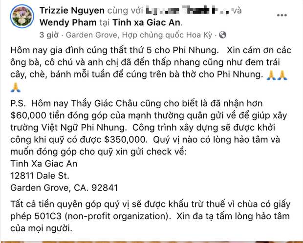 Công bố số tiền phúng viếng và lý do chưa thực hiện di nguyện từ thiện của cố ca sĩ Phi Nhung ở Mỹ - Ảnh 2.