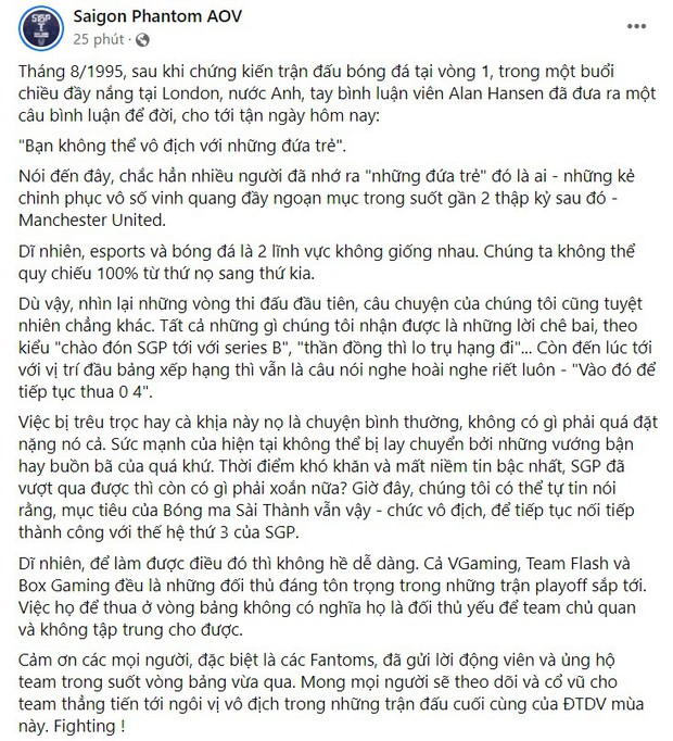 Đứng đầu vòng bảng ĐTDV vẫn bị cà khịa, Saigon Phantom viết tâm thư đáp trả cực gắt antifan - Ảnh 3.