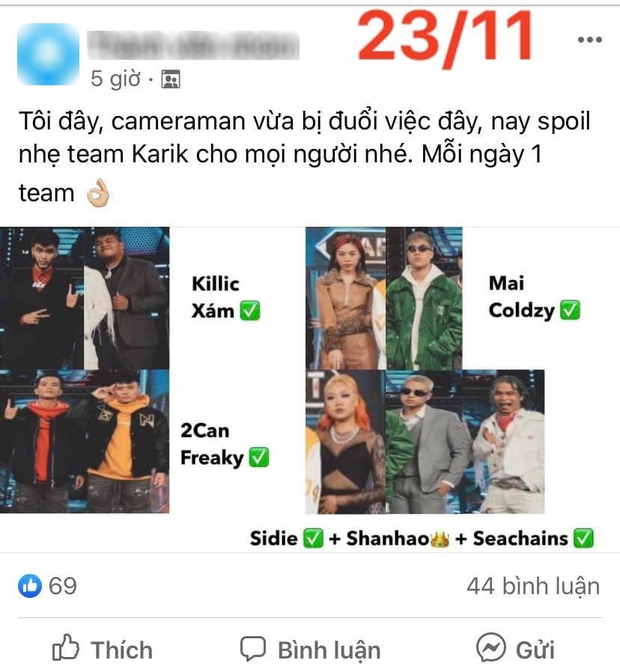 Cameraman Rap Việt spoil sạch 4 cặp đấu team Karik, bất ngờ nhất là đối thủ Mai Âm Nhạc! - Ảnh 1. Cameraman Rap Việt spoil sạch 4 cặp đấu team Karik, bất ngờ nhất là đối thủ Mai Âm Nhạc! - Ảnh 1.