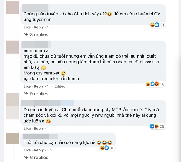 M-TP Entertainment đăng tuyển dụng trợ lí nghệ sĩ, dân tình nháo nhào đòi nộp CV kèm câu hỏi: Có tuyển vợ cho Chủ tịch không ạ? - Ảnh 2. M-TP Entertainment đăng tuyển dụng trợ lí nghệ sĩ, dân tình nháo nhào đòi nộp CV kèm câu hỏi: Có tuyển vợ cho Chủ tịch không ạ? - Ảnh 2.