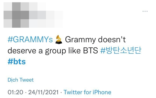 Fan nổi cơn thịnh nộ khi BTS chỉ mang về duy nhất 1 đề cử Grammy, cho rằng Viện Hàn lâm lợi dụng idol để hút fame? - Ảnh 5. Fan nổi cơn thịnh nộ khi BTS chỉ mang về duy nhất 1 đề cử Grammy, cho rằng Viện Hàn lâm lợi dụng idol để hút fame? - Ảnh 5.