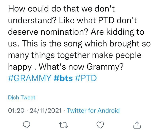 Fan nổi cơn thịnh nộ khi BTS chỉ mang về duy nhất 1 đề cử Grammy, cho rằng Viện Hàn lâm lợi dụng idol để hút fame? - Ảnh 6.
