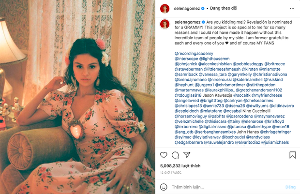 Lần đầu nhận được đề cử Grammy, Selena Gomez vui sướng đến bàng hoàng, tag cả thế giới vào chung vui cùng - Ảnh 1. Lần đầu nhận được đề cử Grammy, Selena Gomez vui sướng đến bàng hoàng, tag cả thế giới vào chung vui cùng - Ảnh 1.