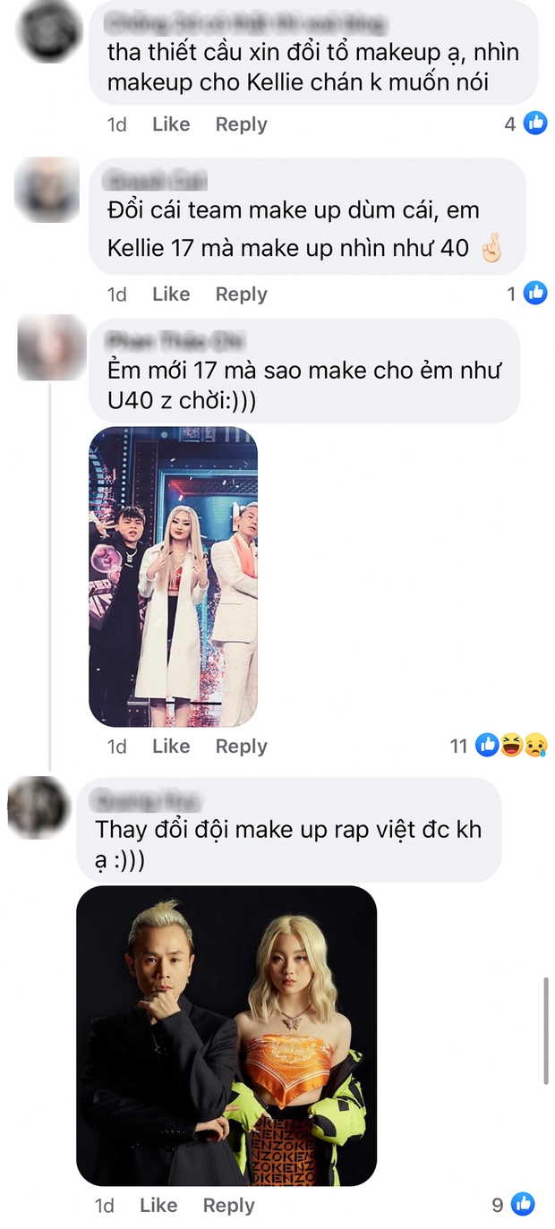 Em út 17 tuổi đội Binz bỗng thành bà cô U40 ở vòng 2 Rap Việt, netizen la ó đòi ê-kíp đổi team make up gấp! - Ảnh 4. Em út 17 tuổi đội Binz bỗng thành bà cô U40 ở vòng 2 Rap Việt, netizen la ó đòi ê-kíp đổi team make up gấp! - Ảnh 4.