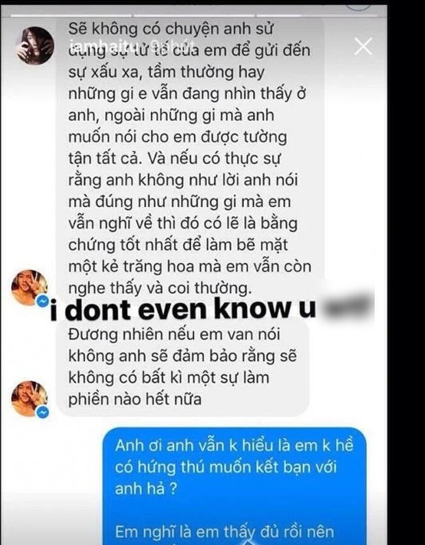 Netizen lan truyền loạt tin nhắn đeo bám của một sao nam Vbiz với Hải Tú, phản ứng của nàng thơ Sơn Tùng gây sốc! - Ảnh 5. Netizen lan truyền loạt tin nhắn đeo bám của một sao nam Vbiz với Hải Tú, phản ứng của nàng thơ Sơn Tùng gây sốc! - Ảnh 5.