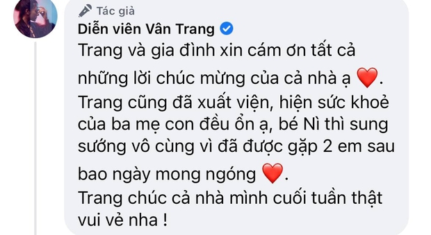 Vân Trang để lộ thông tin mới nhất sau 6 ngày vượt cạn song sinh suýt bị xuất huyết, phản ứng ái nữ đầu lòng ra sao? - Ảnh 2. Vân Trang để lộ thông tin mới nhất sau 6 ngày vượt cạn song sinh suýt bị xuất huyết, phản ứng ái nữ đầu lòng ra sao? - Ảnh 2.