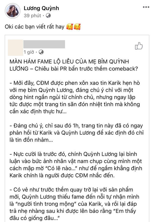 Quỳnh Lương bị tố câu fame bằng tin đồn hẹn hò Karik, Thiên An cũng bị lôi vào cuộc! - Ảnh 2.
