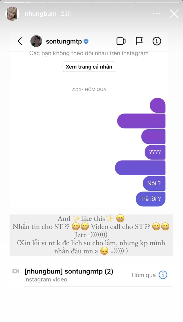 Cô gái đùng đùng nhắn tin - gọi video call cho sếp Hải Tú lên tiếng: “Không thích Sơn Tùng, đừng gọi là trà xanh của trà xanh” - Ảnh 2. Cô gái đùng đùng nhắn tin - gọi video call cho sếp Hải Tú lên tiếng: “Không thích Sơn Tùng, đừng gọi là trà xanh của trà xanh” - Ảnh 2.