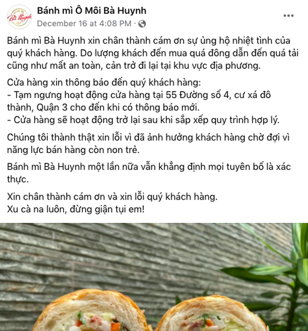 Bánh mì Bà Huynh đã mở lại sau drama, thay đổi một thứ khiến netizen ngỡ ngàng: “Ngầm tuyên chiến với ai đây?” - Ảnh 1.