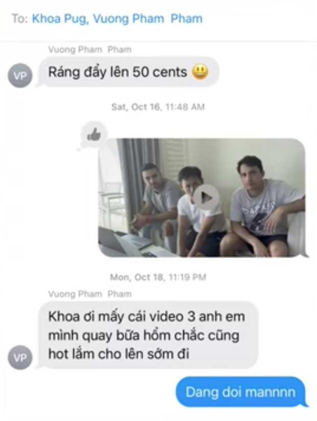 Lộ tin nhắn Vương Phạm gửi vào nhóm chat chung với Khoa Pug và Johnny Đặng trước khi có biến, thái độ lật ngược so với hiện tại - Ảnh 2.