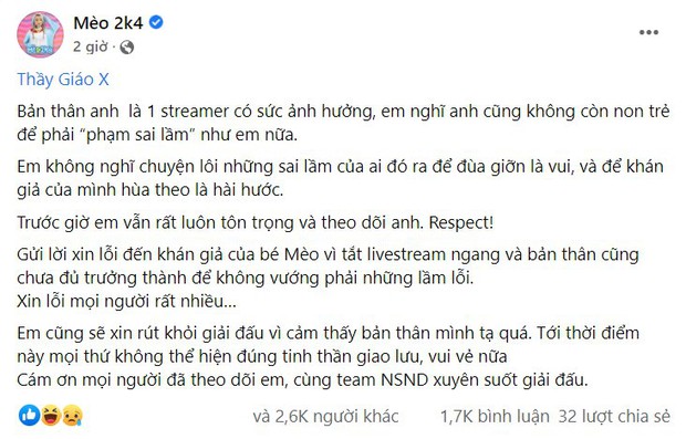 Nữ streamer từng lộ clip nóng bức xúc vì bị mang sai lầm quá khứ ra đùa giỡn, Thầy Giáo X chính thức lên tiếng! - Ảnh 2.