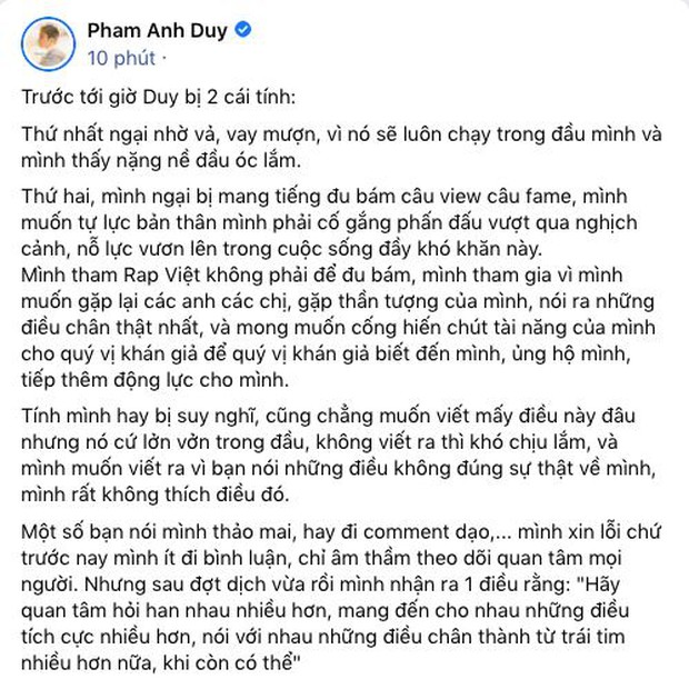 Bị chỉ trích đu bám Rap Việt, nam ca sĩ viết hẳn bài đăng đáp trả - Ảnh 4.