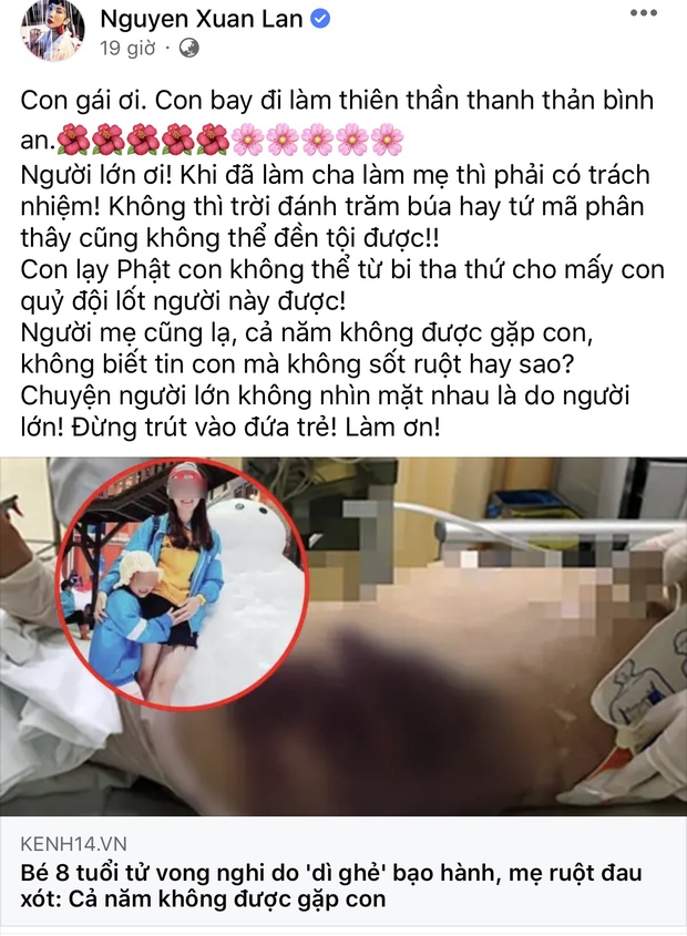 Sao Vbiz phẫn nộ vụ bé gái 8 tuổi bị dì ghẻ bạo hành tử vong, gay gắt nhất là phản ứng của 1 Hoa hậu - Ảnh 3. Sao Vbiz phẫn nộ vụ bé gái 8 tuổi bị dì ghẻ bạo hành tử vong, gay gắt nhất là phản ứng của 1 Hoa hậu - Ảnh 3.