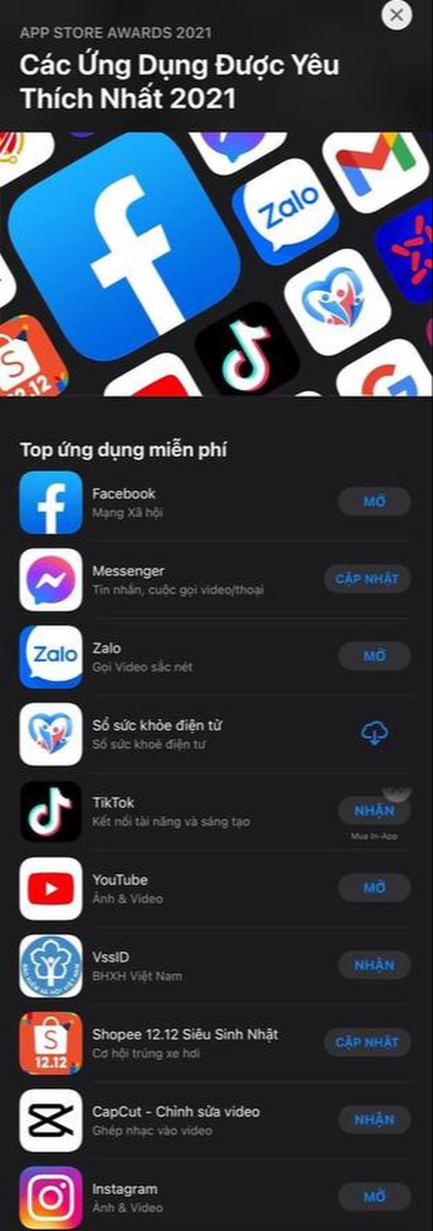 Ứng dụng Việt bất ngờ vượt mặt cả TikTok, YouTube lẫn Instagram trong danh sách ứng dụng được yêu thích nhất trên App Store 2021 - Ảnh 1.