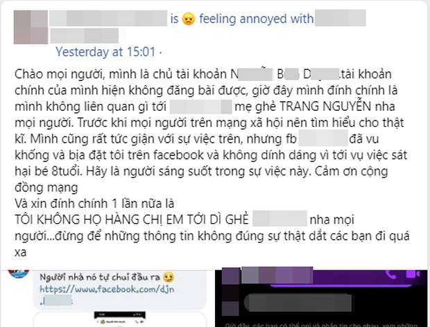 Bị dân mạng vào Facebook chửi rủa là cùng 1 giuộc tiểu tam, cô gái bức xúc đăng đàn đính chính không họ hàng với dì ghẻ bạo hành bé 8 tuổi - Ảnh 1.