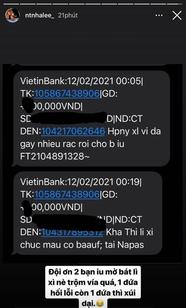 Hội gái xinh khoe sương sương tiền lì xì ngày mùng 1 Tết: Người thì được chuyển khoản vài chục triệu, người nhận tiền mặt nóng bỏng tay - Ảnh 5. Hội gái xinh khoe sương sương tiền lì xì ngày mùng 1 Tết: Người thì được chuyển khoản vài chục triệu, người nhận tiền mặt nóng bỏng tay - Ảnh 5.