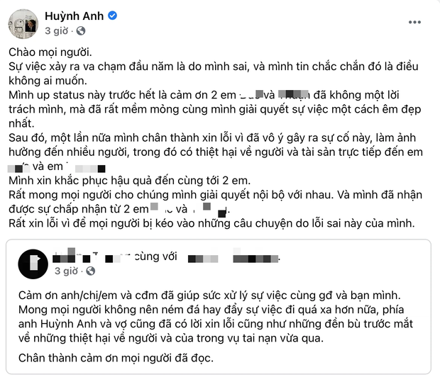 Drama khép lại: Huỳnh Anh công khai xin lỗi và hứa bồi thường đến cùng sau vụ tai nạn mùng 4 - Ảnh 2. Drama khép lại: Huỳnh Anh công khai xin lỗi và hứa bồi thường đến cùng sau vụ tai nạn mùng 4 - Ảnh 2.