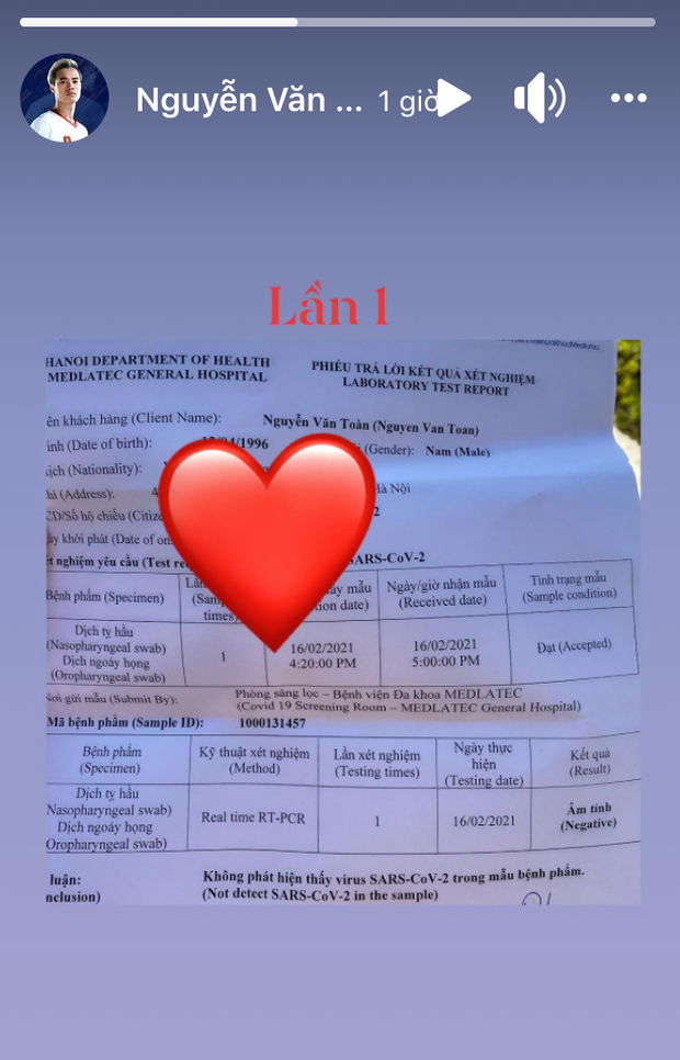Văn Toàn âm tính lần 1 với Covid-19, rạng rỡ trong ngày đầu cách ly - Ảnh 1. Văn Toàn âm tính lần 1 với Covid-19, rạng rỡ trong ngày đầu cách ly - Ảnh 1.