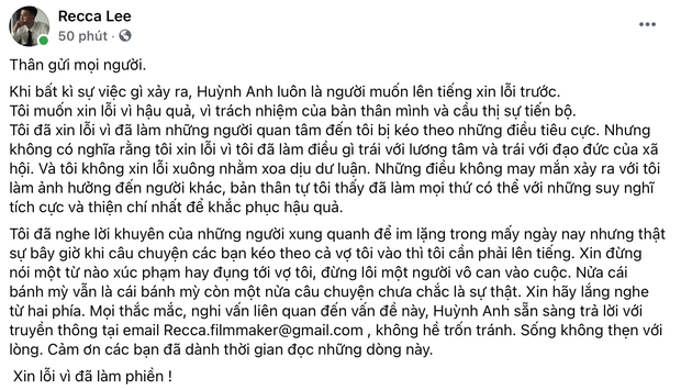 Huỳnh Anh thức đến 3 giờ sáng đăng status nhận lỗi vì drama nhẫn cầu hôn, không quên dằn mặt: Xin đừng nói từ nào xúc phạm, đụng tới vợ tôi - Ảnh 2.