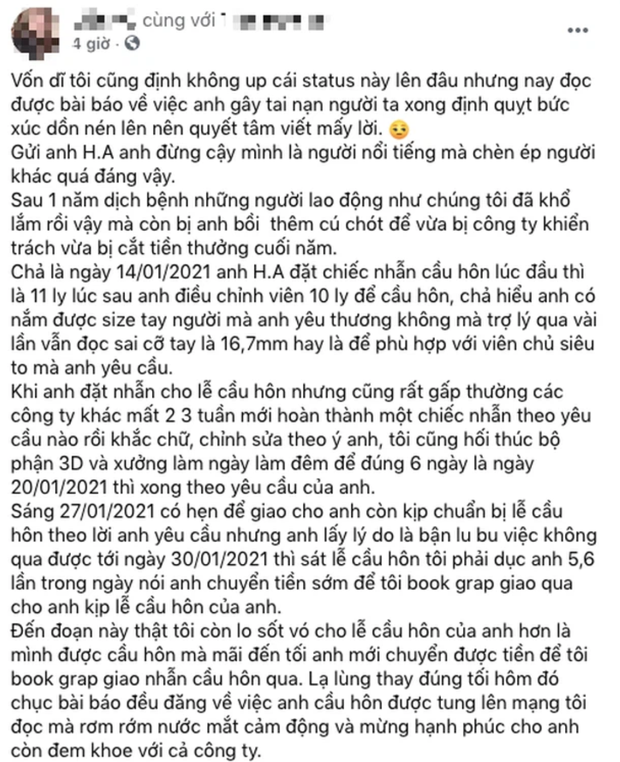 Huỳnh Anh thức đến 3 giờ sáng đăng status nhận lỗi vì drama nhẫn cầu hôn, không quên dằn mặt: Xin đừng nói từ nào xúc phạm, đụng tới vợ tôi - Ảnh 4. Huỳnh Anh thức đến 3 giờ sáng đăng status nhận lỗi vì drama nhẫn cầu hôn, không quên dằn mặt: Xin đừng nói từ nào xúc phạm, đụng tới vợ tôi - Ảnh 4.