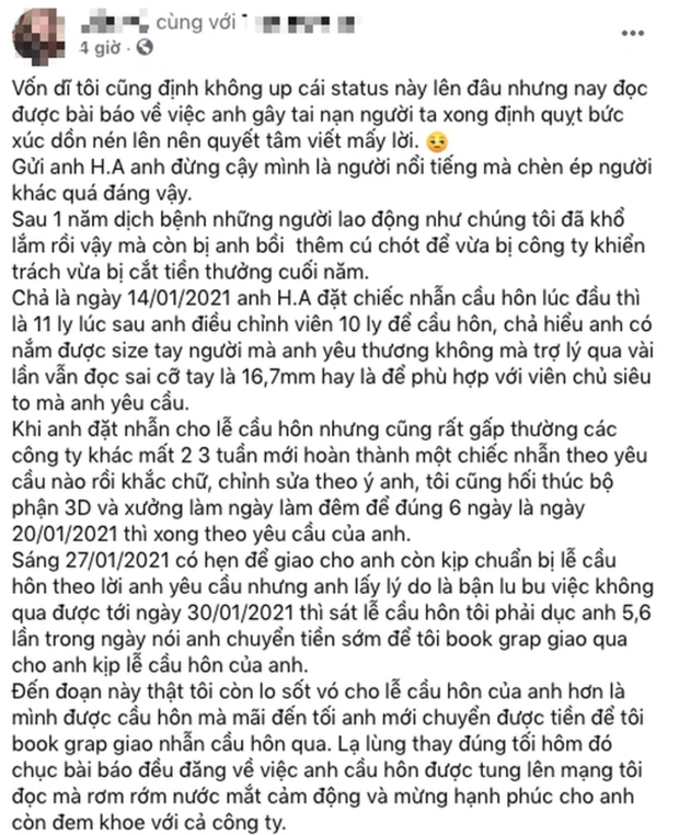 Huỳnh Anh thức đến 3 giờ sáng đăng status nhận lỗi vì drama nhẫn cầu hôn, không quên dằn mặt: Xin đừng nói từ nào xúc phạm, đụng tới vợ tôi - Ảnh 4.