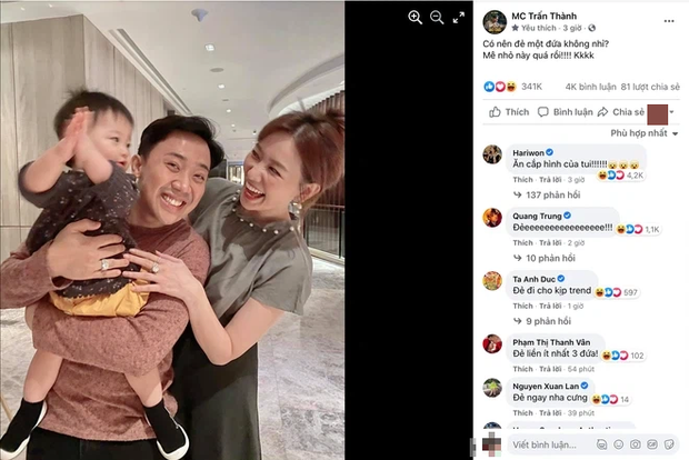 Lâu lắm mới nói đến chuyện sinh con, Trấn Thành gây bão luôn MXH: Ốc Thanh Vân - Anh Đức vote mạnh, Hari Won vào tố gì đây? - Ảnh 2. Lâu lắm mới nói đến chuyện sinh con, Trấn Thành gây bão luôn MXH: Ốc Thanh Vân - Anh Đức vote mạnh, Hari Won vào tố gì đây? - Ảnh 2.