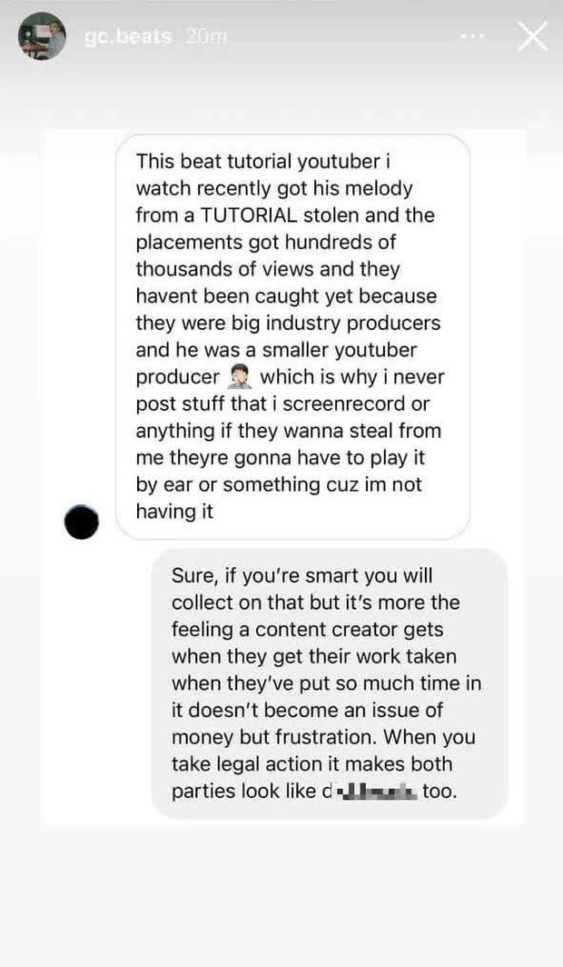 Producer GC xoá ảnh duy nhất trên Instagram sau khi bị fan Sơn Tùng tấn công, đăng thông điệp âm nhạc bị đánh cắp đầy ẩn ý - Ảnh 5. Producer GC xoá ảnh duy nhất trên Instagram sau khi bị fan Sơn Tùng tấn công, đăng thông điệp âm nhạc bị đánh cắp đầy ẩn ý - Ảnh 5.