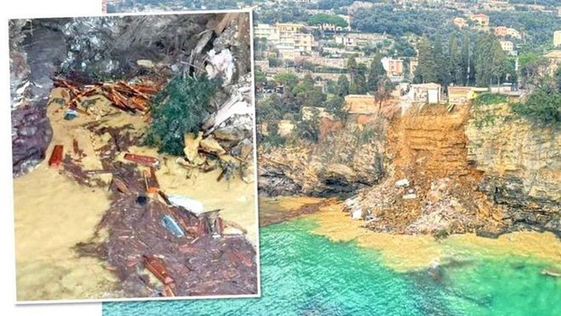 Lở đất ở nghĩa trang trên vách núi khiến 200 quan tài rơi xuống biển - Ảnh 1.
