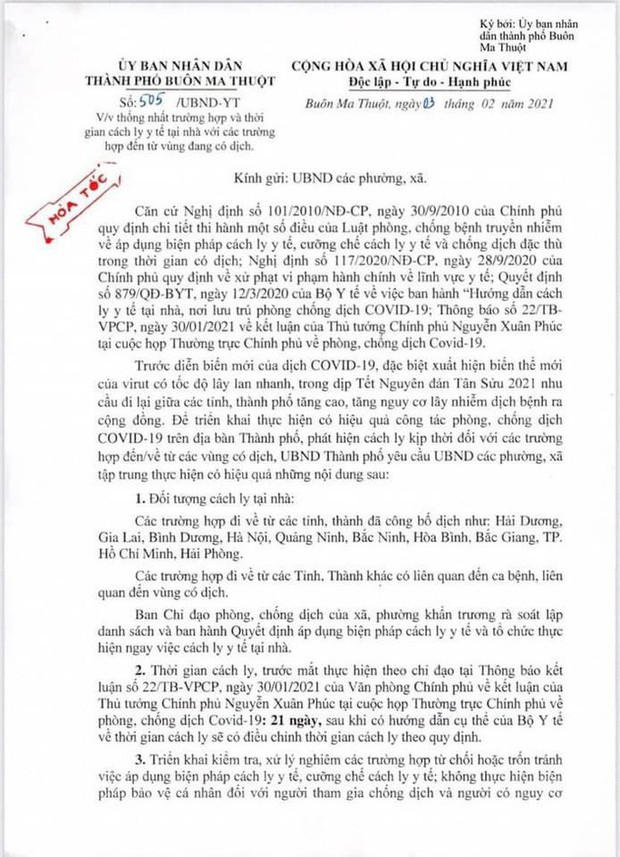 Xôn xao công văn cách ly công dân từ TP HCM, Bình Dương về quê ăn Tết - Ảnh 1.