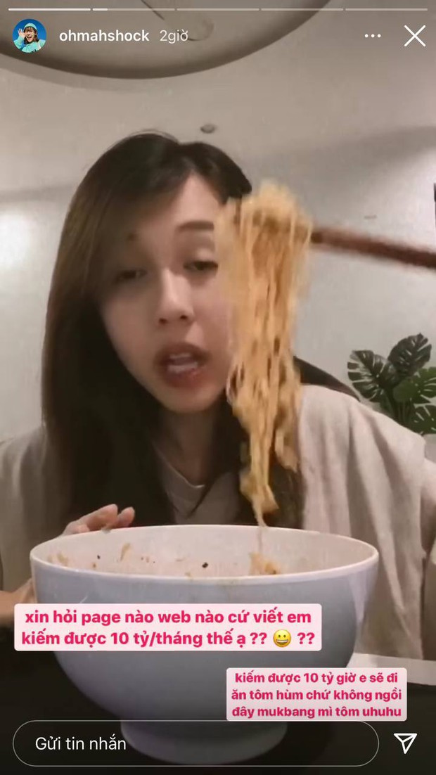Hậu Hoàng khổ sở vừa mukbang mì tôm vừa giải thích tin đồn kiếm về 10 tỷ đồng/ tháng - Ảnh 2.