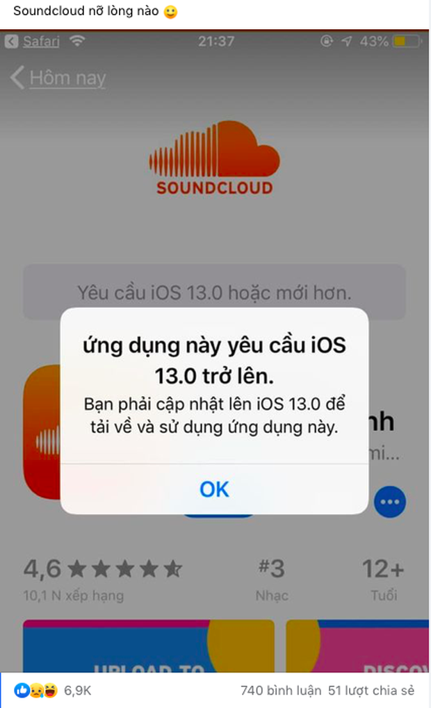 Bản cập nhật mới nhất của SoundCloud yêu cầu iPhone chạy iOS 13 khiến cư dân mạng khóc ròng - Ảnh 1.