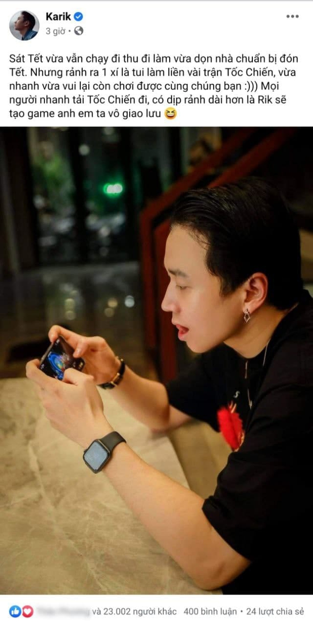 “Nghiện game” như rapper Karik, gạ kèo Tốc Chiến căng cực giữa thời điểm bận rộn dịp Tết về - Ảnh 1.