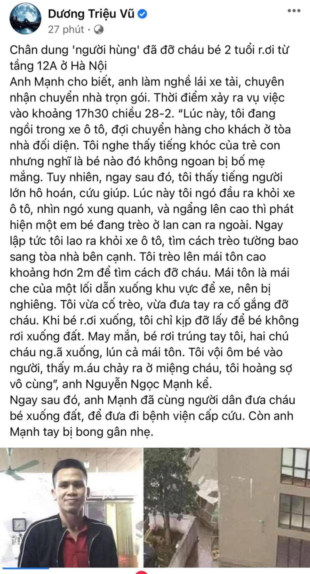 Hoà Minzy và dàn sao Việt dậy sóng trước vụ “người hùng” cứu bé gái rơi từ tầng 12, Tuấn Hưng nhân đây dặn dò luôn bà xã - Ảnh 9. Hoà Minzy và dàn sao Việt dậy sóng trước vụ “người hùng” cứu bé gái rơi từ tầng 12, Tuấn Hưng nhân đây dặn dò luôn bà xã - Ảnh 9.