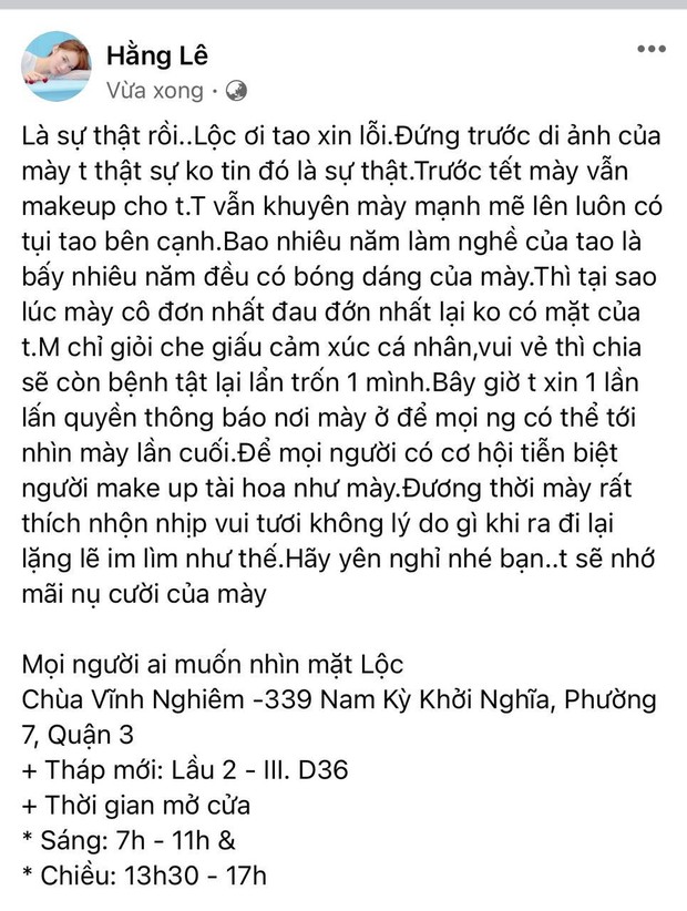 Minh Hằng xót xa khi đứng trước di ảnh chuyên gia make up Minh Lộc, kể về lần gặp cuối cùng gây xúc động - Ảnh 2. Minh Hằng xót xa khi đứng trước di ảnh chuyên gia make up Minh Lộc, kể về lần gặp cuối cùng gây xúc động - Ảnh 2.