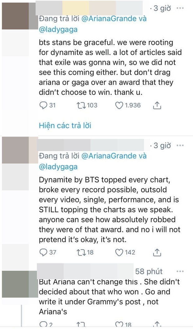 Fan BTS tức giận tràn vào xúc phạm Lady Gaga và Ariana Grande vì idol thua giải, MV Rain On Me tăng hơn 100 nghìn dislike! - Ảnh 4. Fan BTS tức giận tràn vào xúc phạm Lady Gaga và Ariana Grande vì idol thua giải, MV Rain On Me tăng hơn 100 nghìn dislike! - Ảnh 4.