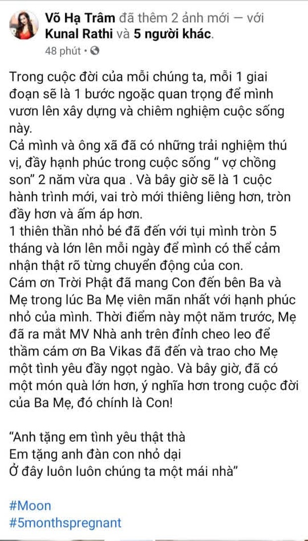 Võ Hạ Trâm khoe bụng bầu xác nhận mang thai con đầu lòng với chồng người Ấn Độ, Đoan Trang và dàn sao nô nức chúc mừng - Ảnh 2. Võ Hạ Trâm khoe bụng bầu xác nhận mang thai con đầu lòng với chồng người Ấn Độ, Đoan Trang và dàn sao nô nức chúc mừng - Ảnh 2.