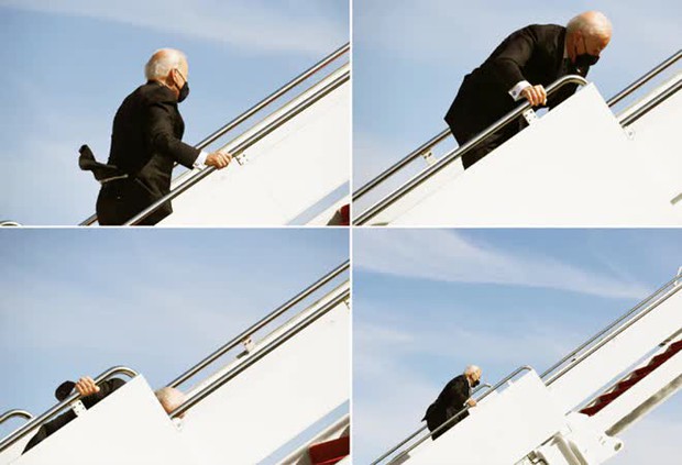 Tổng thống Mỹ Joe Biden liên tục vấp ngã khi bước lên chuyên cơ Không lực Một, hình ảnh ghi lại khiến nhiều người xem phải thót tim - Ảnh 5.