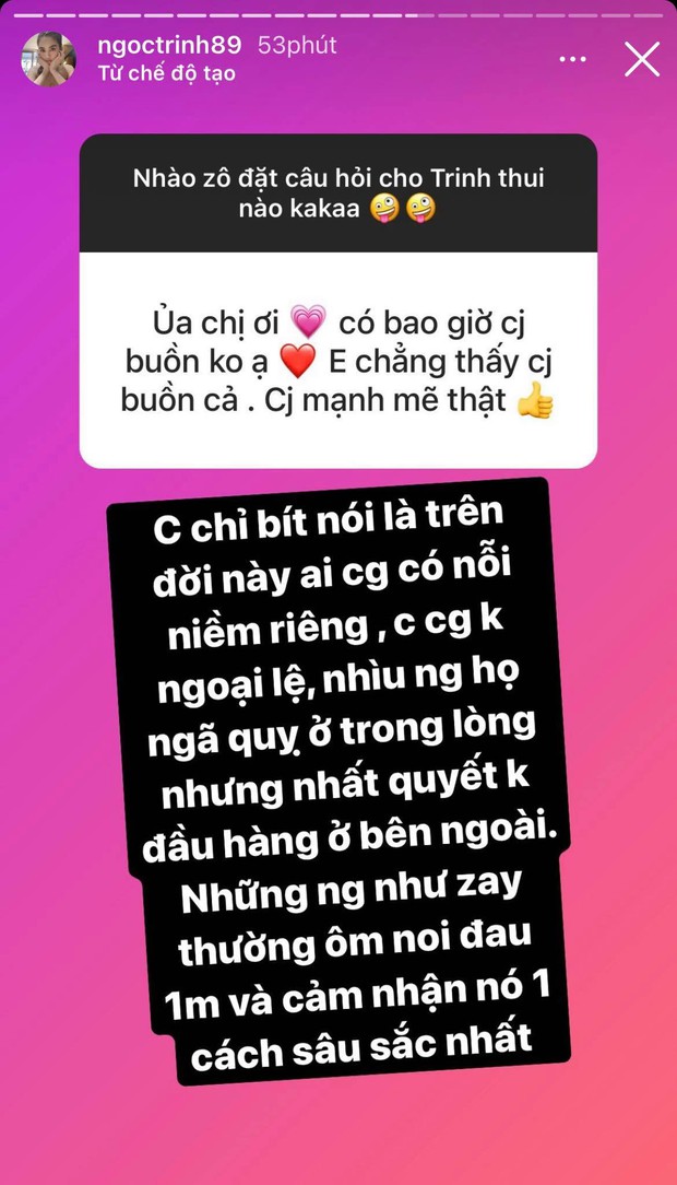 Giữa đêm Ngọc Trinh mở chuyên mục hỏi gì đáp tất: Trả lời 1001 câu hỏi từ dao kéo, trà xanh đến cả chuyện 18+? - Ảnh 9.