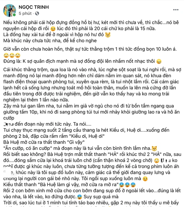 Ngọc Trinh đăng status dài kể ly kỳ chuyện vụ cướp nghìn cân treo sợi tóc, chi tiết giả vờ ngủ được giải thích rõ - Ảnh 2. Ngọc Trinh đăng status dài kể ly kỳ chuyện vụ cướp nghìn cân treo sợi tóc, chi tiết giả vờ ngủ được giải thích rõ - Ảnh 2.