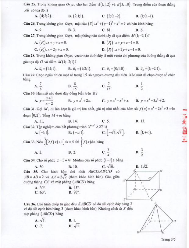 Đề thi minh hoạ THPT Quốc gia năm 2021 môn Toán - Ảnh 3.