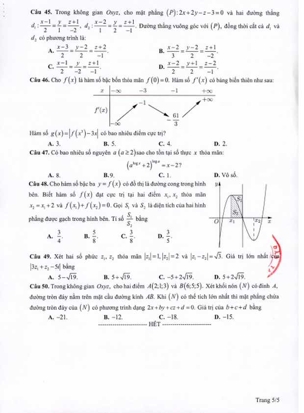 Đề thi minh hoạ THPT Quốc gia năm 2021 môn Toán - Ảnh 5.